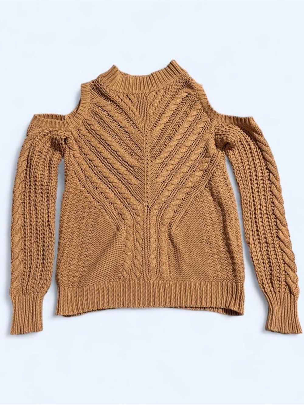 Aeropostale Gold Cold-Shoulder Cable Knit Sweater